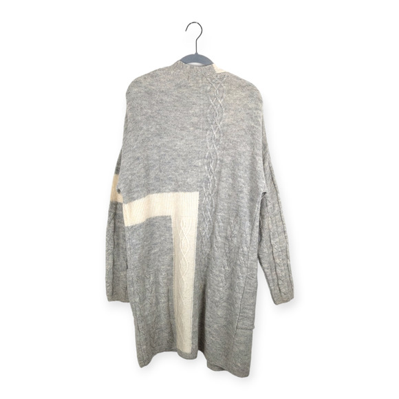 Topshop Light Gray and Cream Cable Knit Open Front Long Cardigan Sweater Size 4 - Picture 7 of 11